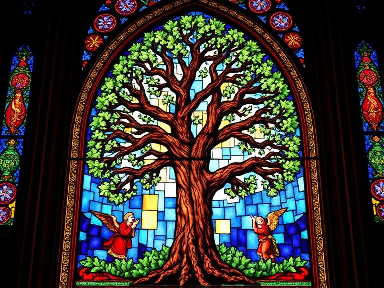 Oak Tree Christian Symbol - Glass Window