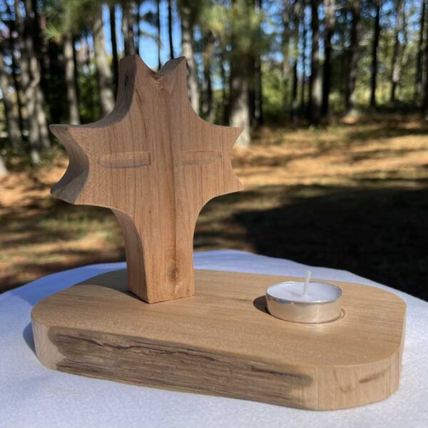 wooden Prayer Light Cross Pointy Spiritual Flames