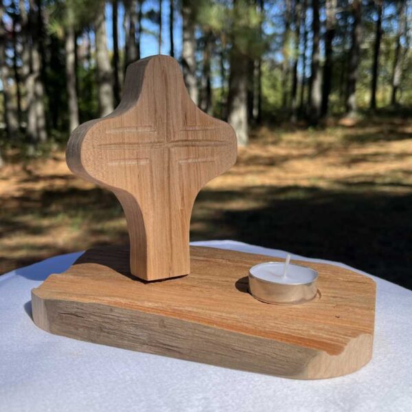 wooden Prayer Light Cross Round