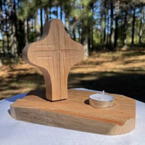 wooden Prayer Light Cross Round