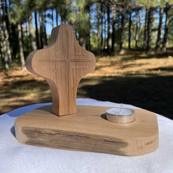 wooden Prayer Light Cross Round