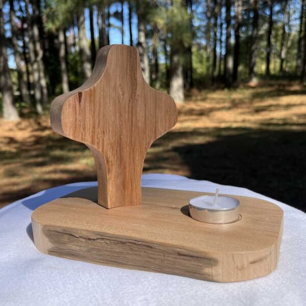 wooden Prayer Light Cross Round